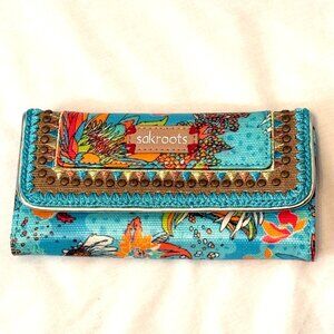 Sakroots Nature Gold Glitter Trifold Wallet Floral Fish Peace Aqua Underwater